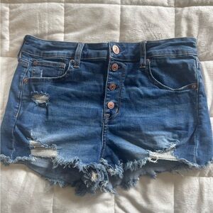 American Eagle Outfitters High-Rise Distressed Denim Shorts - Blue